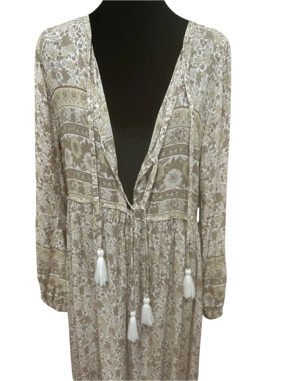 Tanah Folk dress S/M Boho Floral Tassel long Maxi  Cottagecore Festival pullover